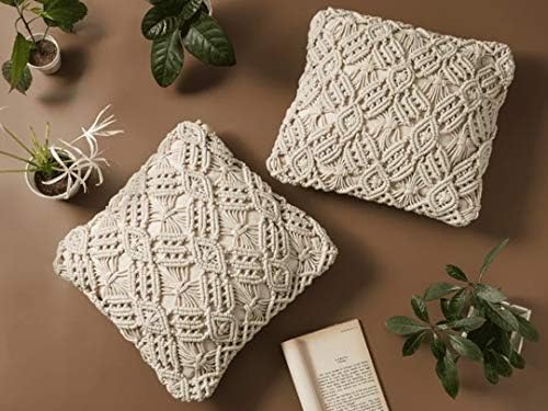 Handmade Macrame Cushion Cover Organic Cotton Boho Pillow 40x40cm