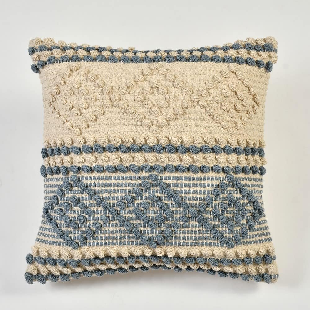 Handmade Blue Diamond Cotton Cushion Cover 16x16