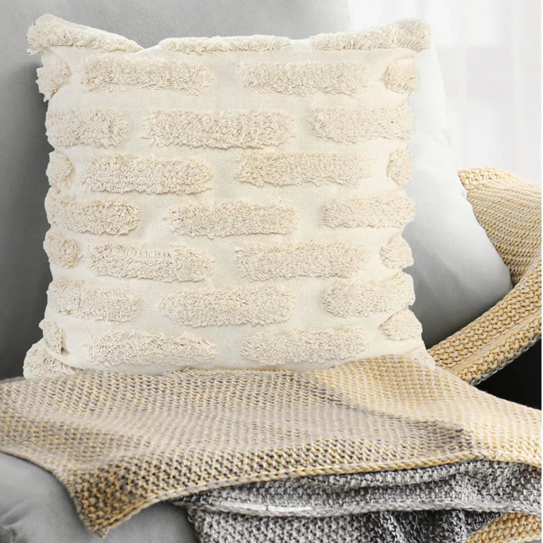 Boho Cushion Cover | 45x45cm | Cream Tufted Cotton | Textured Design