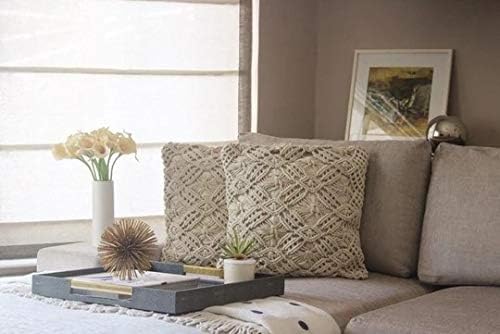 Handmade Macrame Cushion Cover Organic Cotton Boho Pillow 40x40cm