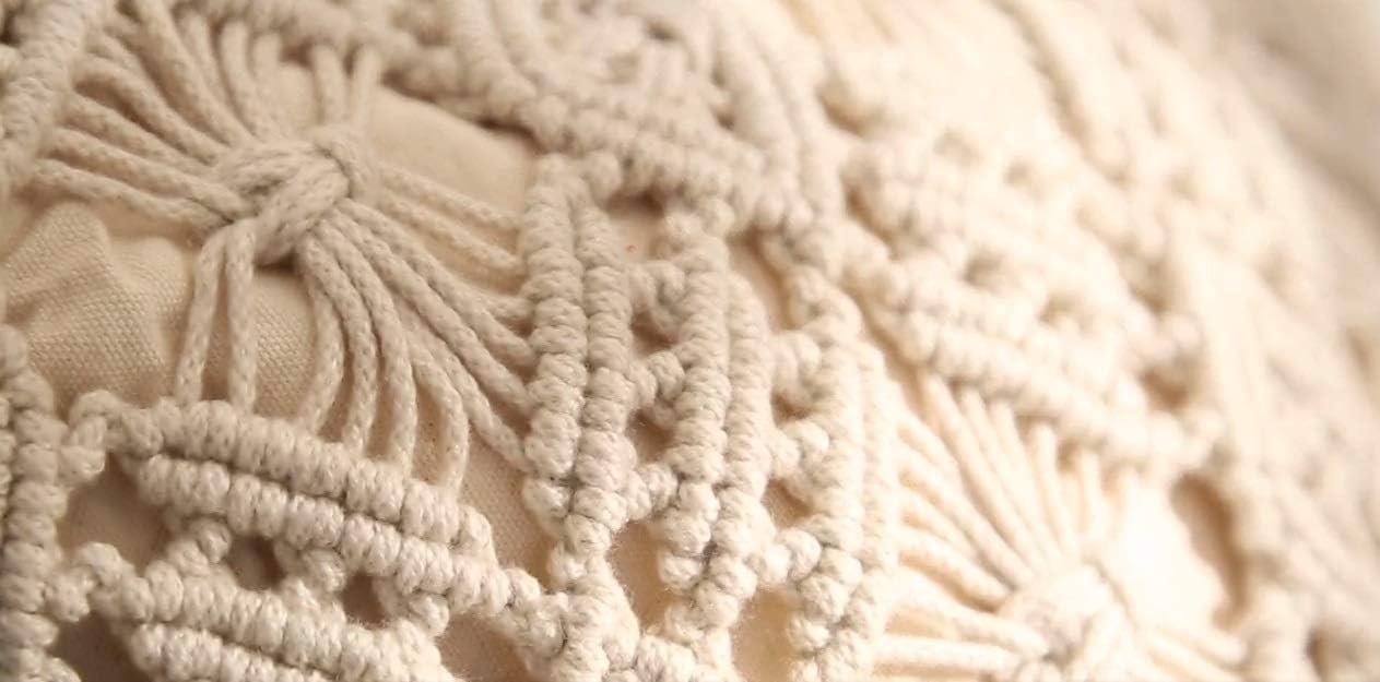 Handmade Macrame Cushion Cover Organic Cotton Boho Pillow 40x40cm