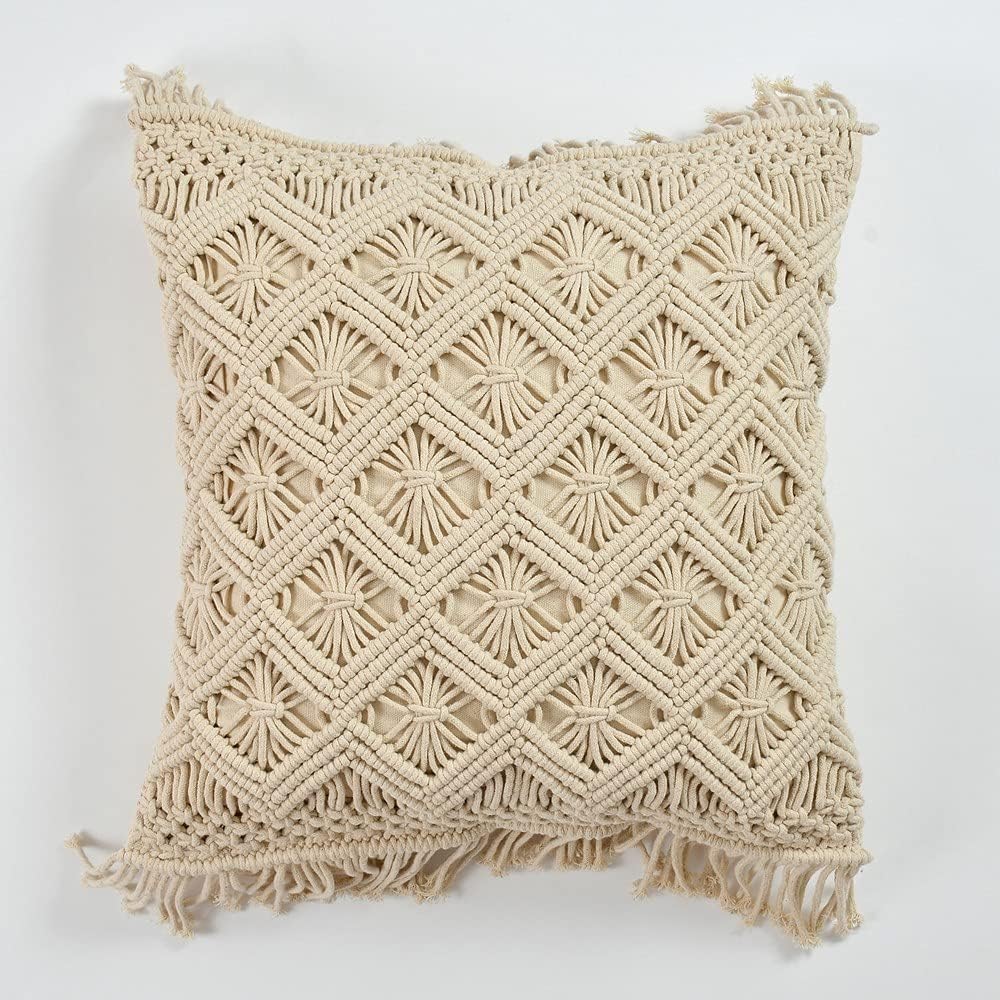 Handwoven Macrame Cushion Cover | 18"x18" (45x45cm) | Natural Cotton | Boho Style