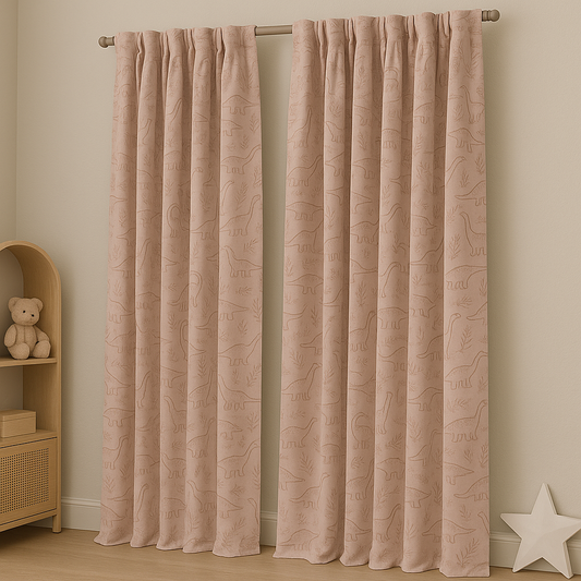 Dinosaur Print Linen Curtains for Kids Room – Custom Sizes – Light Filtering or 100% Blackout Lining Options