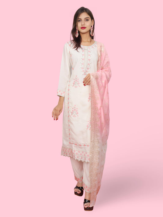 Women's Cotton Rayon Kurta-Pant, and Dupatta Set