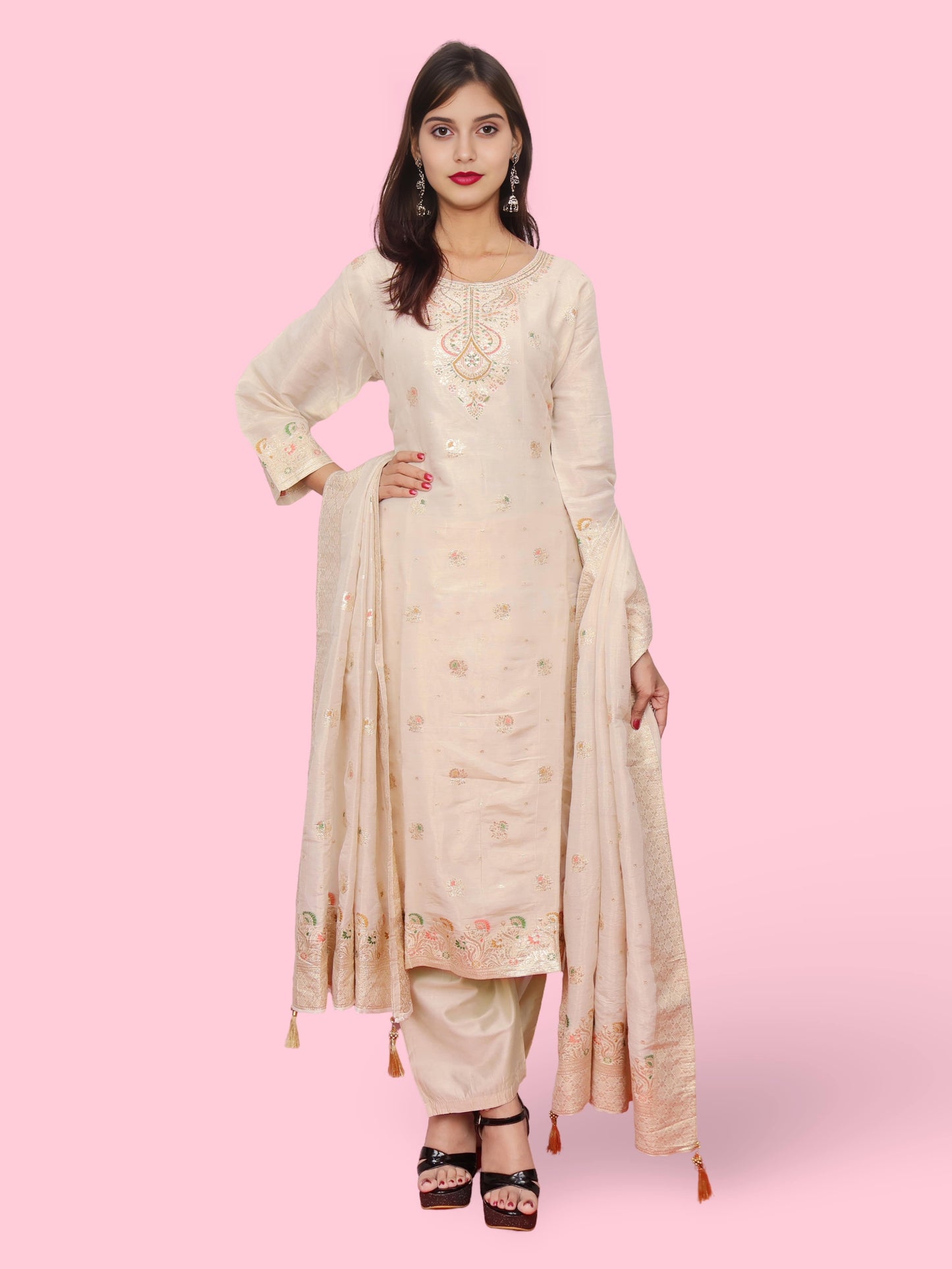 Women's Silk Kurta-Pant, and Dupatta Set