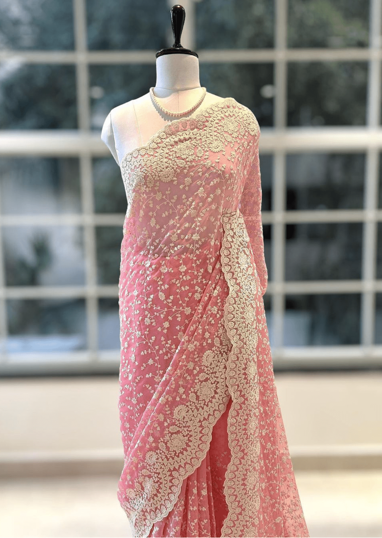 Blush Elegance Pink Embroidered Net Saree-1