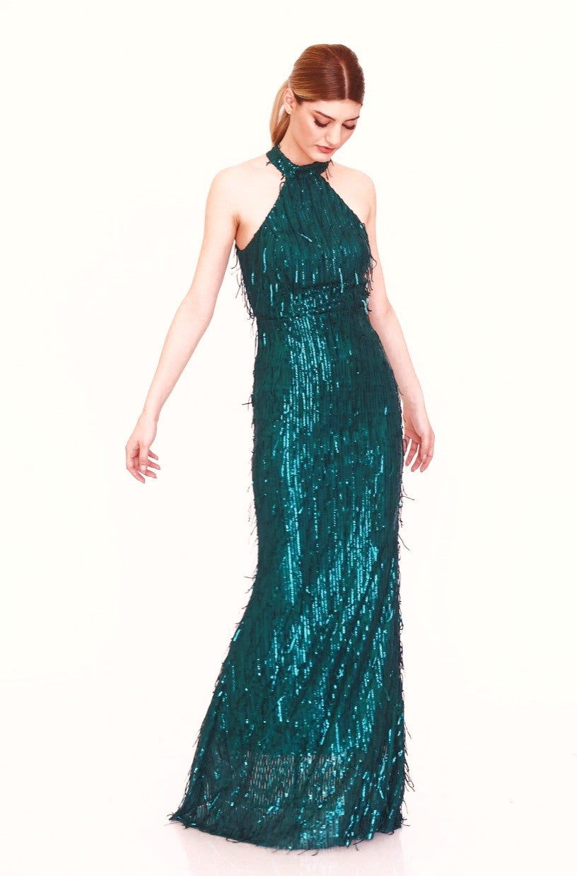 Emerald Sequin Tassels Special Evening Occassion Dress-3