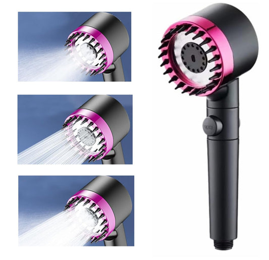 Fossa Snow Shower Head with Filter, High Pressure Shower Head Water Saving, Massage Hand Shower with 3+1 Jet Types, Rain Shower Head with Stop Function (Pink)