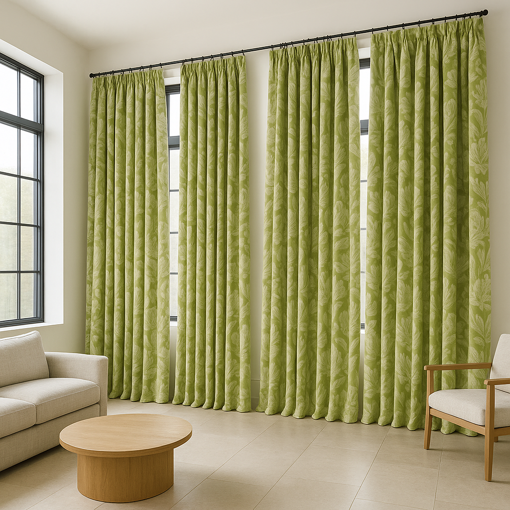 Pure Linen Floral Jacquard Curtains – Made-to-Measure Blackout or Cotton Lined – 8 Colours