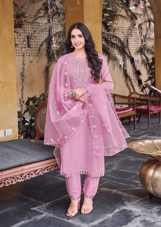 Zarmina Blush Mauve Embroidered Lawn Ensemble Suit Set-0